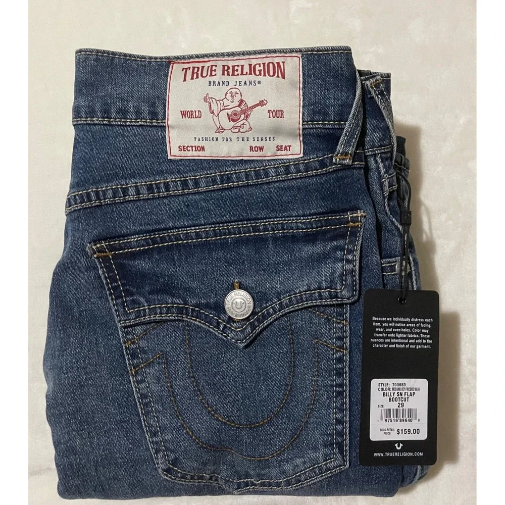 True Religion Billy SN Flap Relaxed Bootcut Jeans Mens Size 29 (30 x 33.5) Denim